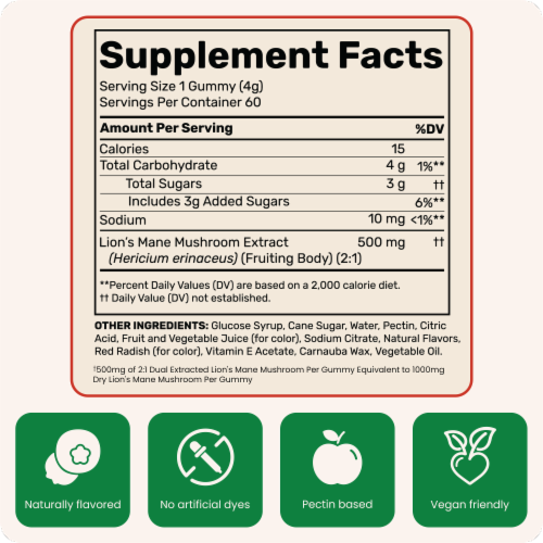 Fungies® Lion's Mane Mushroom Gummies Blueberry and Strawberry - 60 Pectin Gummies Perspective: left
