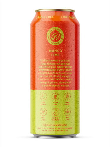 Yerba Mate Vida Mate Mango Lime Energy Drink Can Perspective: left