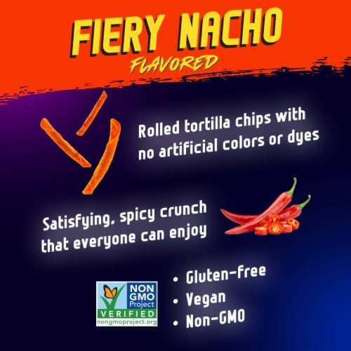 Fiery Nacho Rolled Tortilla Chips Perspective: left