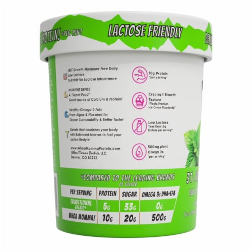 Whoa Momma! Mint Cookies and Cream Gelato Pint Perspective: left