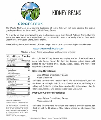 Clear Creek Kidney Beans, 5 LBS Cotton Drawstring Bag Perspective: left