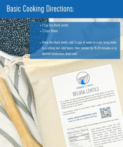 Clear Creek Beluga Lentils, 25LB Bucket for Long Term Food Storage Perspective: left