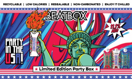 BeatBox Red, White, and Blue Variety 6 Pack, 500Ml Perspective: left