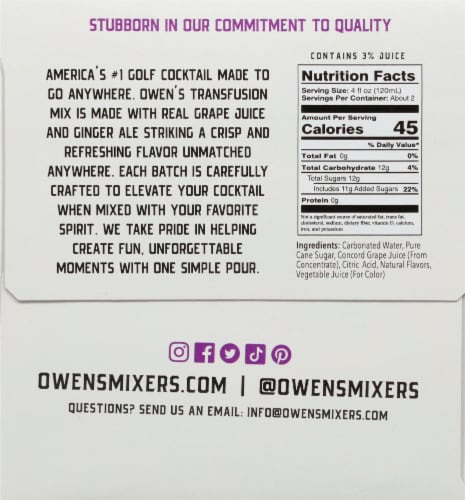 Owens Grape Juice & Ginger Ale Transfusion Mix Perspective: left