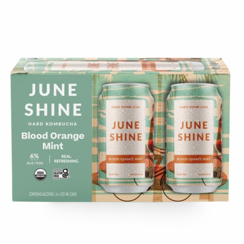 JuneShine Blood Orange Mint Hard Kombucha, 6 cans / 12 fl oz