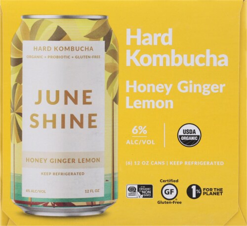 JuneShine Honey Ginger Lemon Hard Kombucha Perspective: left