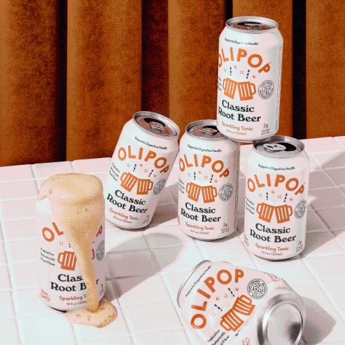 Olipop® Classic Root Beer Soda Can Perspective: left