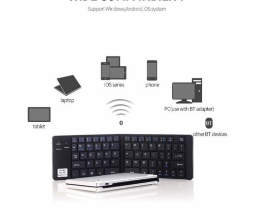 SANOXY Foldable Wireless Keyboard with Cell Phone Stand (Black) Perspective: left