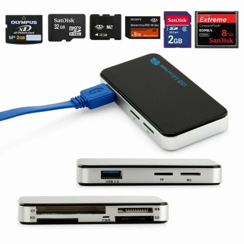 SANOXY USB 3.0 8-in-1 Compact Flash Multi Card Reader CF Adapter Micro SD MS XD 5Gbps Perspective: left