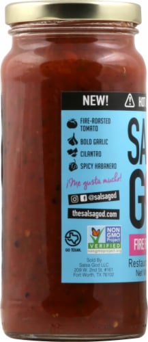 Salsa God™ Fire Roasted Red Hot & Spicy Restaurant Style Salsa Perspective: left