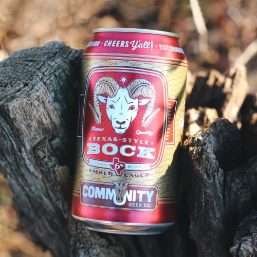 Community Beer Co.® Texas-Style Bock Craft Beer Cans Perspective: left