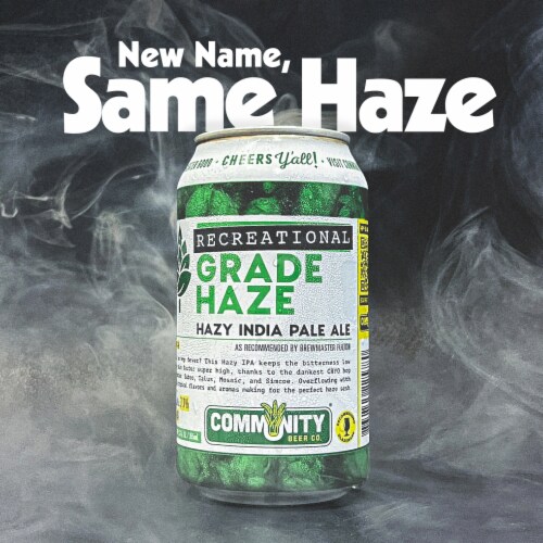 Community Beer Co. Recreational Grade Haze IPA Craft Beer Perspective: left