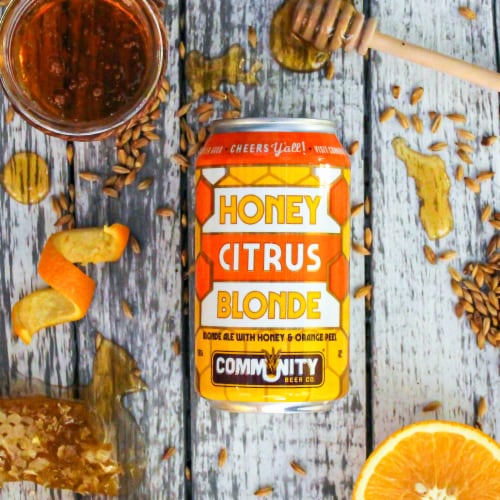 Community Beer Co. Honey Citrus Blonde Ale Craft Beer Perspective: left