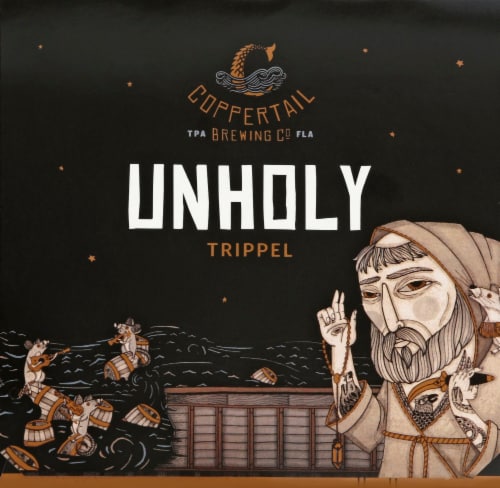 Coppertail Brewing Co. Unholy Trippel Craft Beer Perspective: left