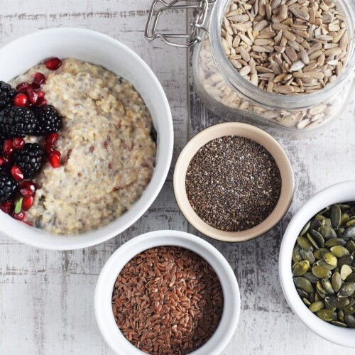 Low FODMAP Gluten Free Protein Superfood Oatmeal- 4 Seed Perspective: left