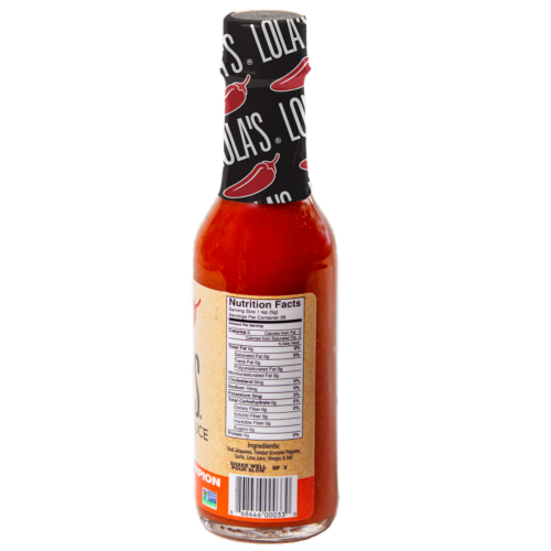 Lola's® Fine Hot Sauce Trinidad Scorpion Sauce Perspective: left