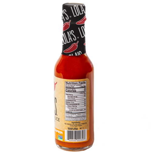Lola's® Carolina Reaper Fine Hot Sauce Perspective: left