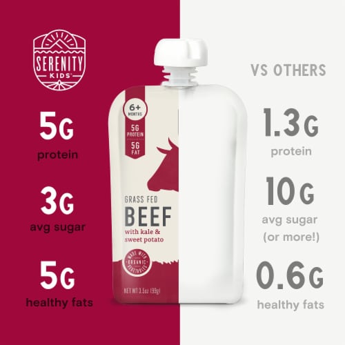 Serenity Kids Grass Fed Beef with Organic Kale & Sweet Potato Baby Food Pouch - 3.5oz Perspective: left