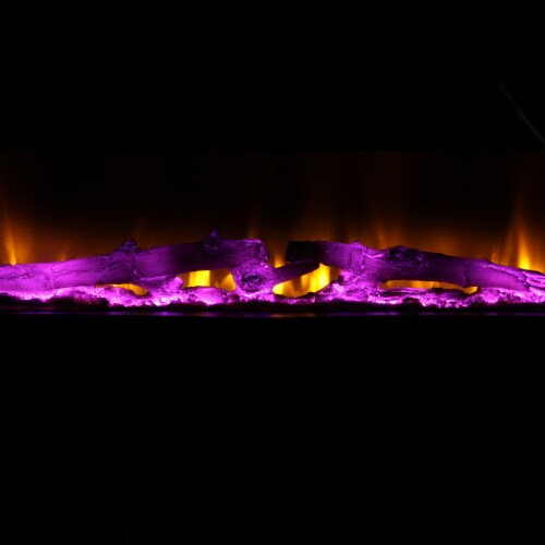 Muskoka Curved Front Wall Mount Electric Fireplace with Black Glass Perspective: left