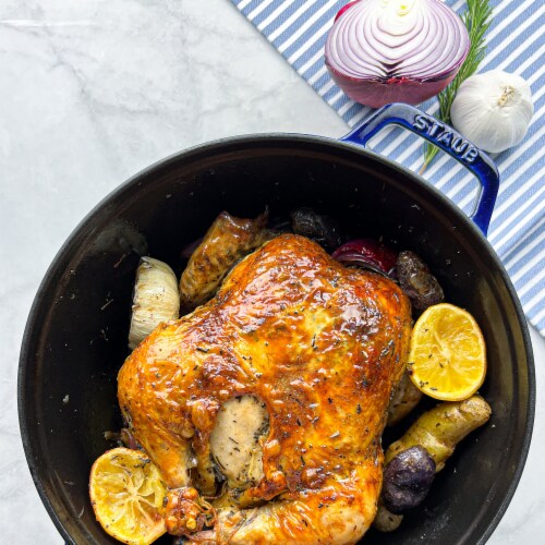 Staub Cast Iron 13.25-qt Round Cocotte - Dark Blue Perspective: left