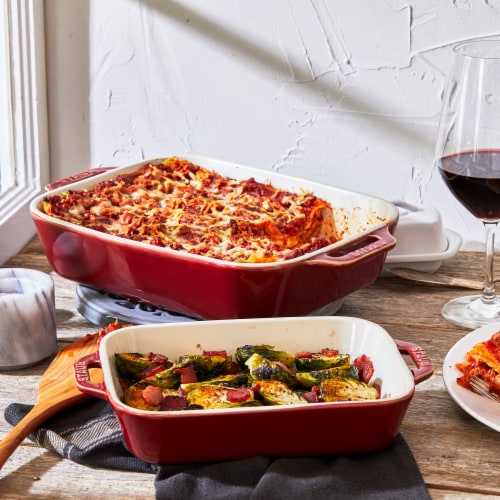 Staub Ceramic 2-pc Rectangular Baking Dish Set - Rustic Red Perspective: left