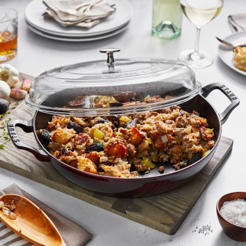 Staub Cast Iron 3.5-qt Braiser with Glass Lid - Grenadine Perspective: left