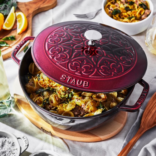 Staub Cast Iron 3.75-qt Essential French Oven with Lilly Lid - Grenadine Perspective: left