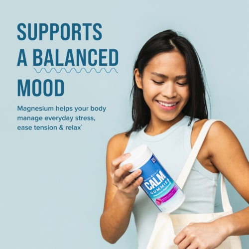 Natural Vitality CALM Raspberry Lemon Flavored Gummies Magnesium Supplement Perspective: left