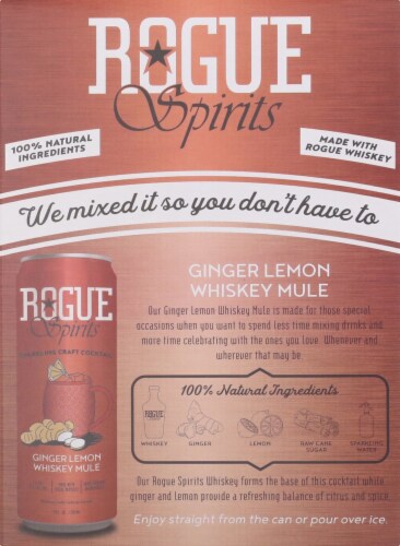 Rogue Spirits Sparkling Craft Cocktail Ginger Lemon Whiskey Mule Perspective: left