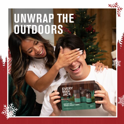 Every Man Jack Sea Salt Holiday Gift Set for Men - Body Wash, Shampoo, Deodorant, and Dopp Kit Perspective: left