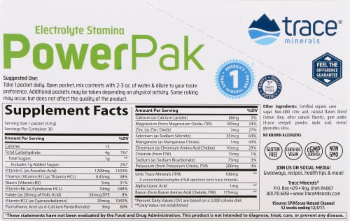 Trace Minerals Electrolyte Stamina Power Pak Lemon Lime Dietary Supplement Packets Perspective: left