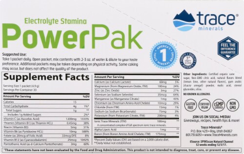Trace Minerals Electrolyte Stamina Power Pak Lemon Lime Dietary Supplement Packets Perspective: left