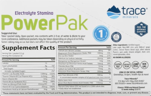 Trace Minerals Electrolyte Stamina Power Pak Acai Berry Dietary Supplement Packets Perspective: left