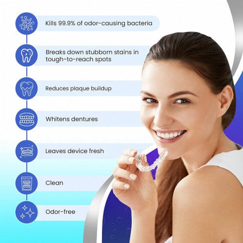 Bastion Retainer Cleaner & Denture Cleanser - 180 Effervescent Tablets - 6 Month Supply Perspective: left