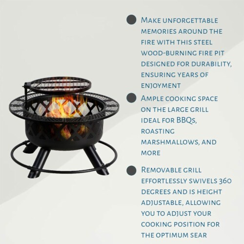 Shinerich Industrial Outdoor Circular Ranch Fire and Grilling Metal Pit, Black, 24 Perspective: left