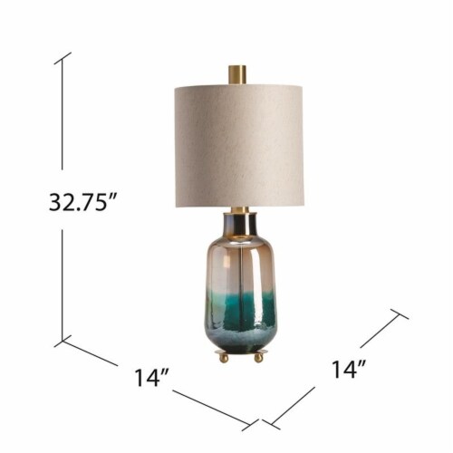 Blue Ava Table Lamp  32.5 Ht. Glass&Metal Teal Antique Brass Finish Perspective: left