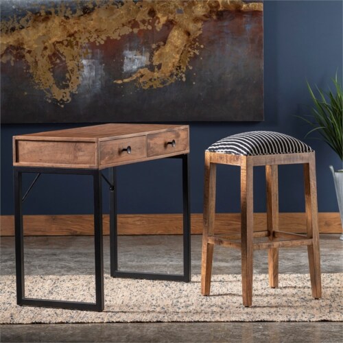 Evolution by Crestview Milly Wood Striped Barstool in Black and White Perspective: left
