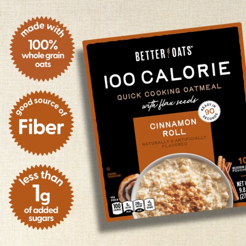 Better Oats 100 Calorie Cinnamon Roll Oatmeal with Flax Seeds Perspective: left