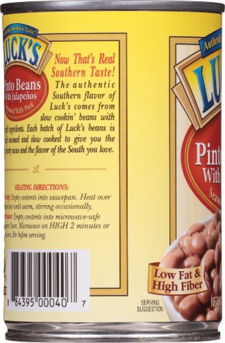 Luck's Authentic Southern Pork Seasoned Pinto Beans with Jalapenos Perspective: left