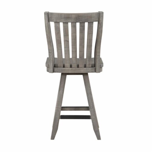 Treasure Trove Keystone Gray Wood Counter Height Swivel Barstool Perspective: left