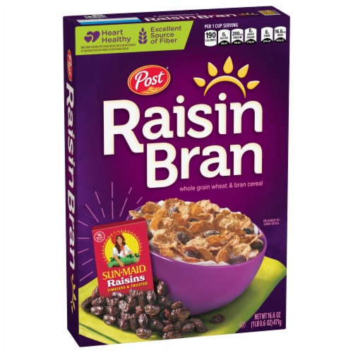 Post Raisin Bran Cereal Breakfast Cereal with Raisins and Bran Flakes Perspective: left