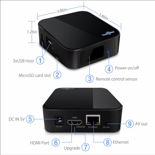 STB378 - Smart TV Box - Play streaming media services and Online digital content Perspective: left