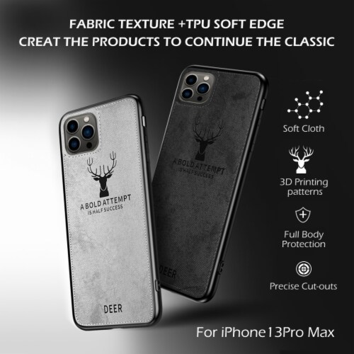 Alpha Digital Luxury Soft Texture Deer Patterned TPU Cloth Protective Case for iPhone13 Pro M Perspective: left