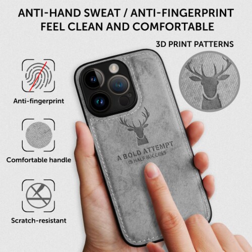 Alpha Digital Luxury Soft Texture Deer Patterned Cloth Protective Case- iPhone14Pro/14 ProMax Perspective: left