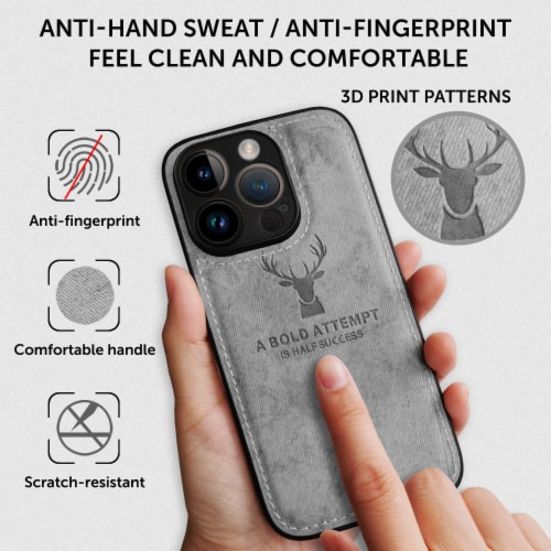 Alpha Digital Luxury Soft Texture Deer Patterned Cloth Protective Case- iPhone14Pro/14 ProMax Perspective: left