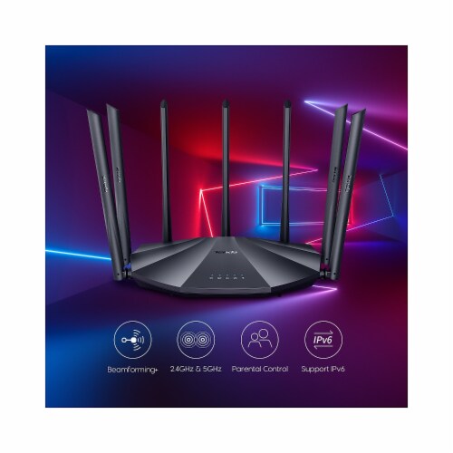 Tenda AC2100 Dual Band Gigabit WiFi Router Black (AC23) Perspective: left
