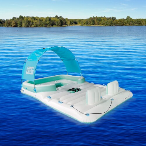 Comfy Floats 13 Ft Misting Platform Inflatable Summertime Float, White/Aqua Perspective: left