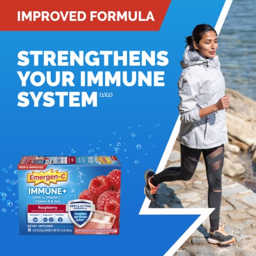 Emergen-C Immune+ Triple Action Raspberry Immune Support Vitamin C Powder Perspective: left