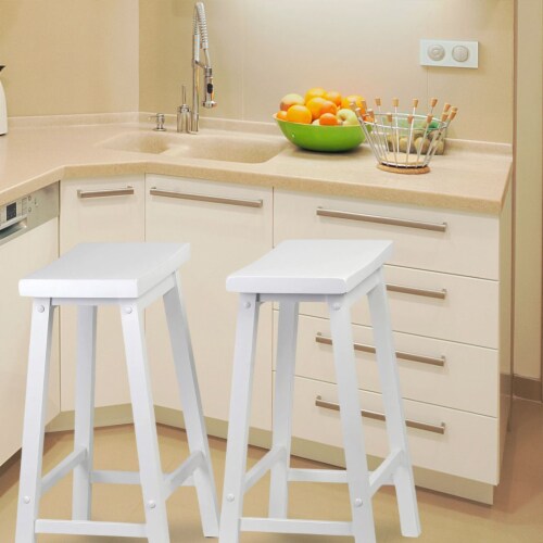 PJ Wood Classic Saddle Seat 24 Tall Kitchen Counter Stools White