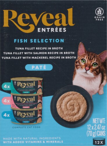 Reveal Entrees Pate Fish Selection in Broth Adult Wet Cat Food Variety Pack Perspective: left